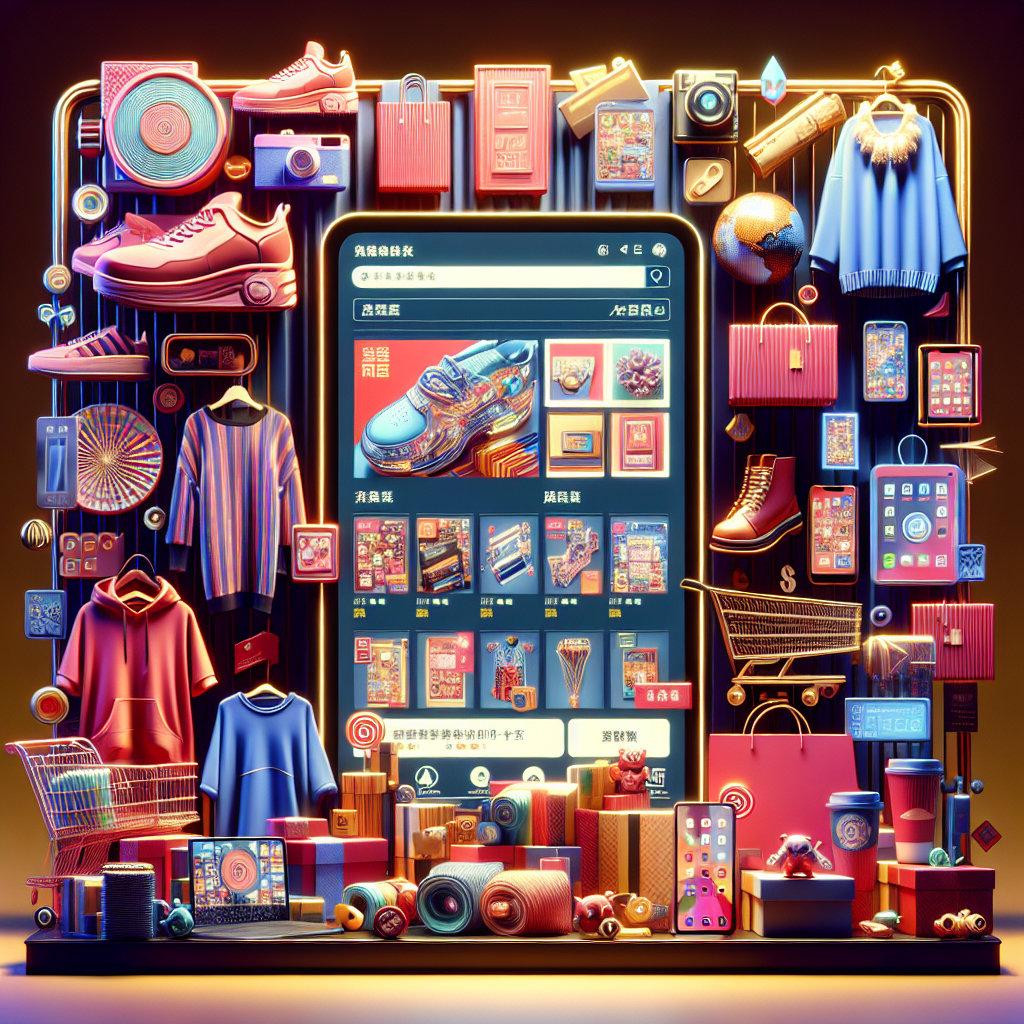 A vibrant Chinese online shopping interface with diverse high-quality products like electronics, fashion, and home goods.