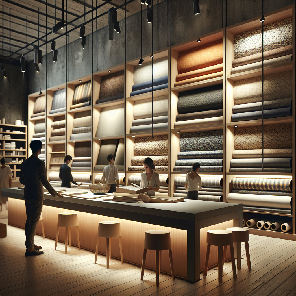 A high-quality materials shop with neatly organized shelves and premium materials.
