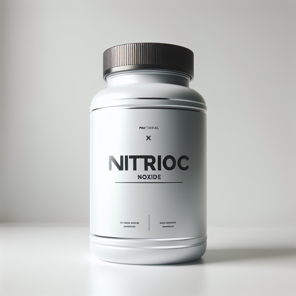 A bottle of nitric oxide supplements on a white background.