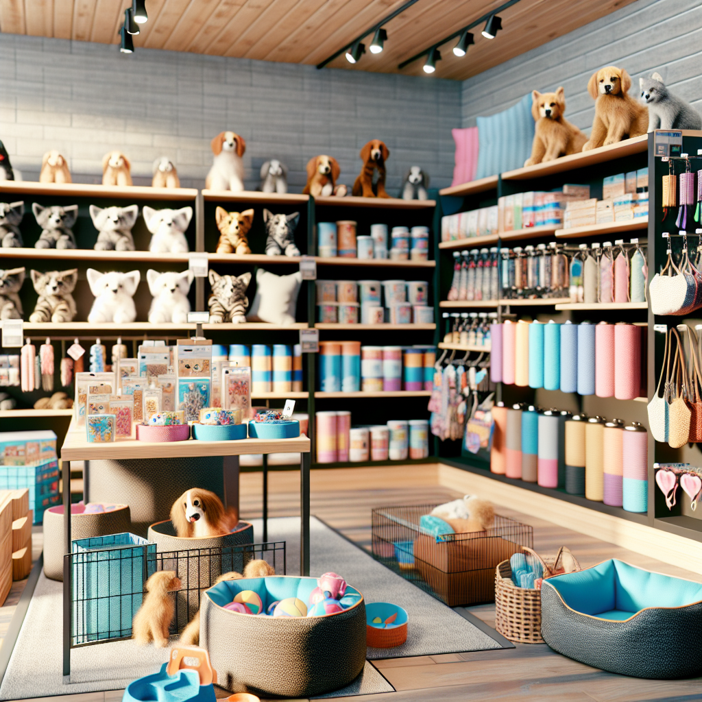 A realistic depiction of the interior of a pet supplies store, inspired by a reference image.