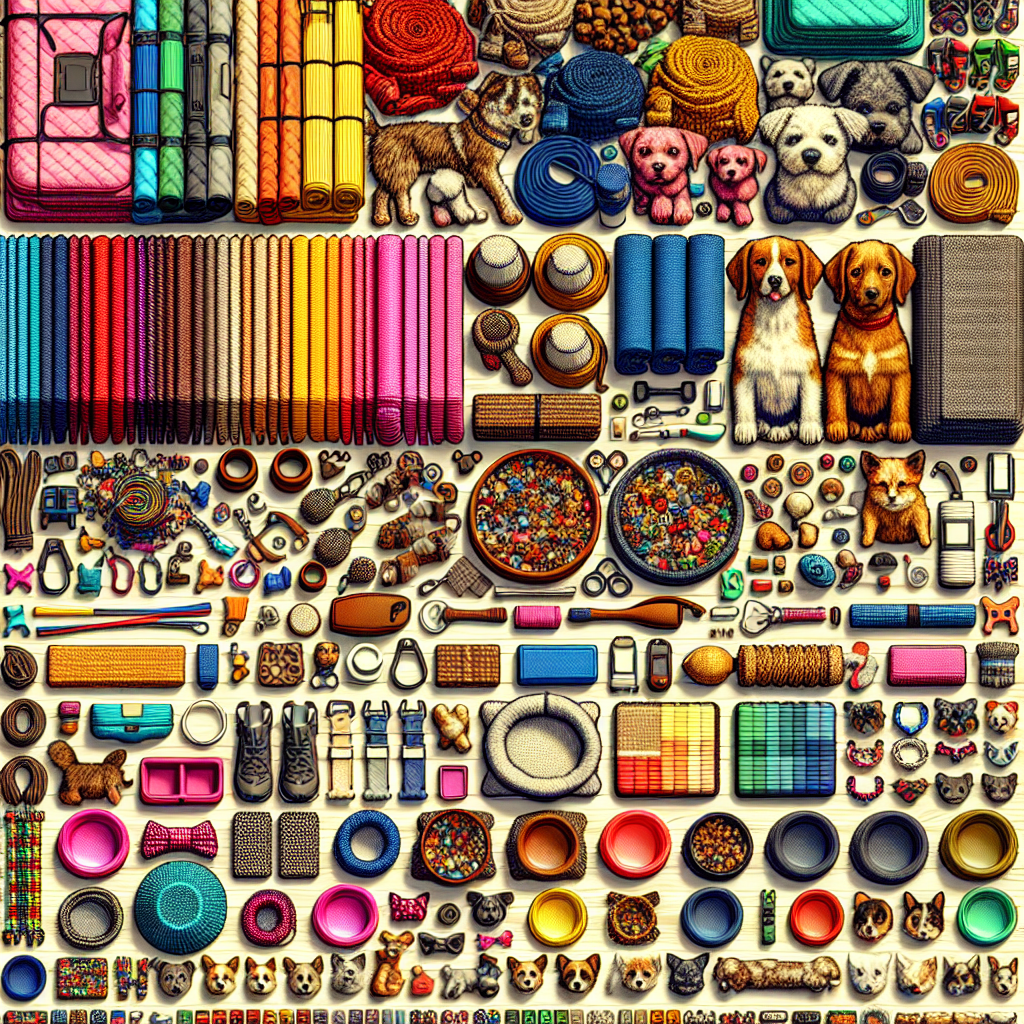 An array of pet supplies displayed in a pet store, similar to the image at https://dlwshops.com/images/pet_supplies_intro.jpg.