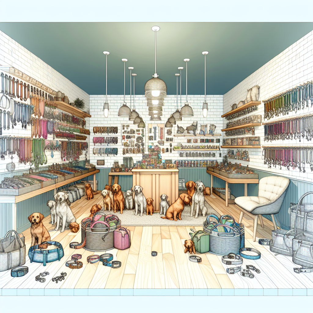 Interior of a stylish and modern aesthetic pet supplies shop.