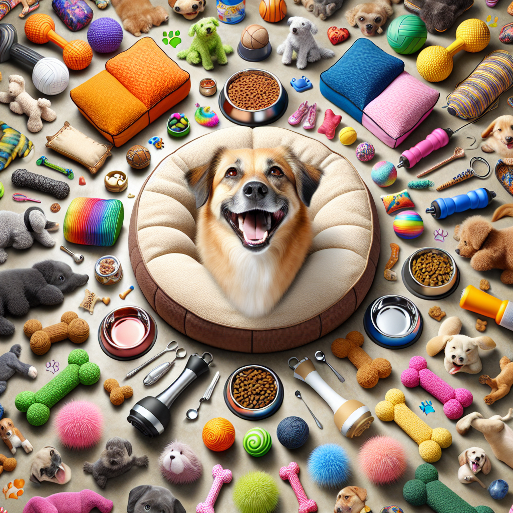 A happy dog with premium pet supplies.