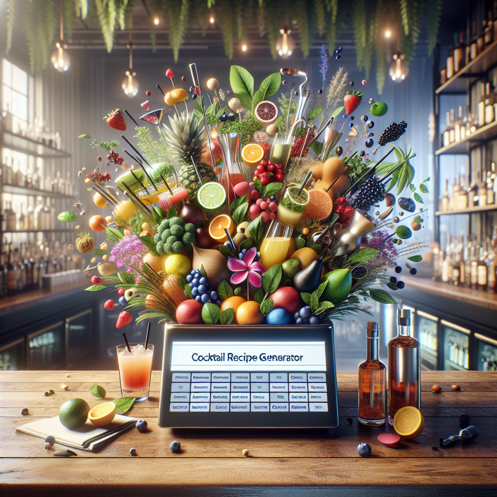 Vibrant cocktail ingredients arranged in a sophisticated bar setting, evoking creativity and innovation.