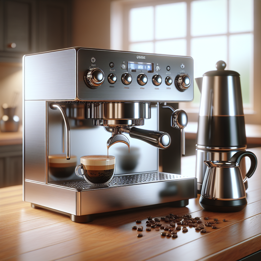 An espresso machine and a coffee maker on a kitchen countertop.
