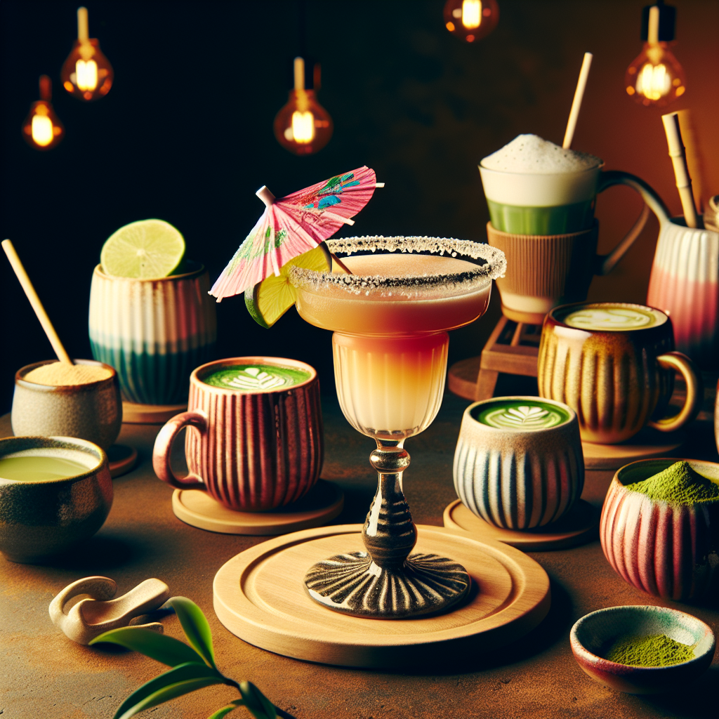 A colorful arrangement of a classic Mexican margarita, artisanal coffees, and Japanese matcha tea.