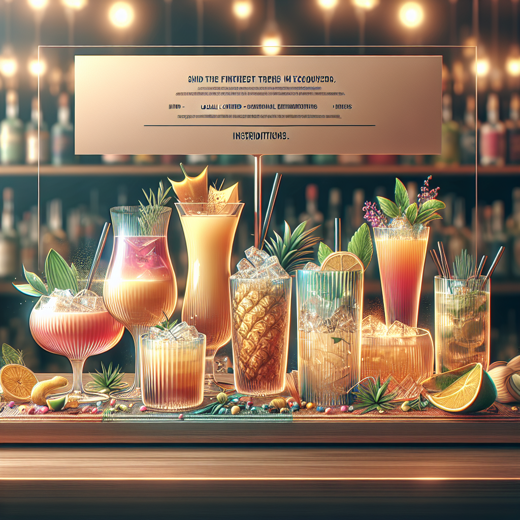 An array of colorful craft cocktails and non-alcoholic drinks on a stylish bar counter.
