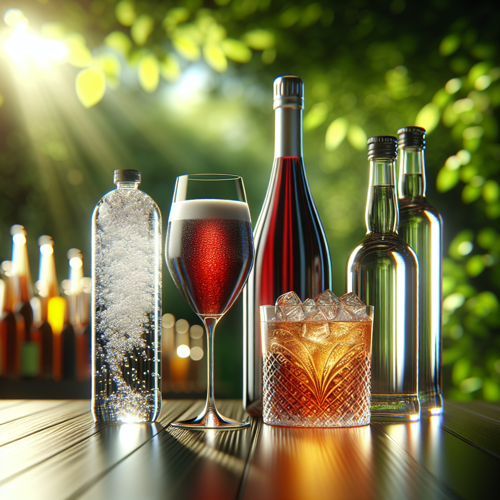 A visually appealing display of various beverages, including soda, wine, and artisan spirits.