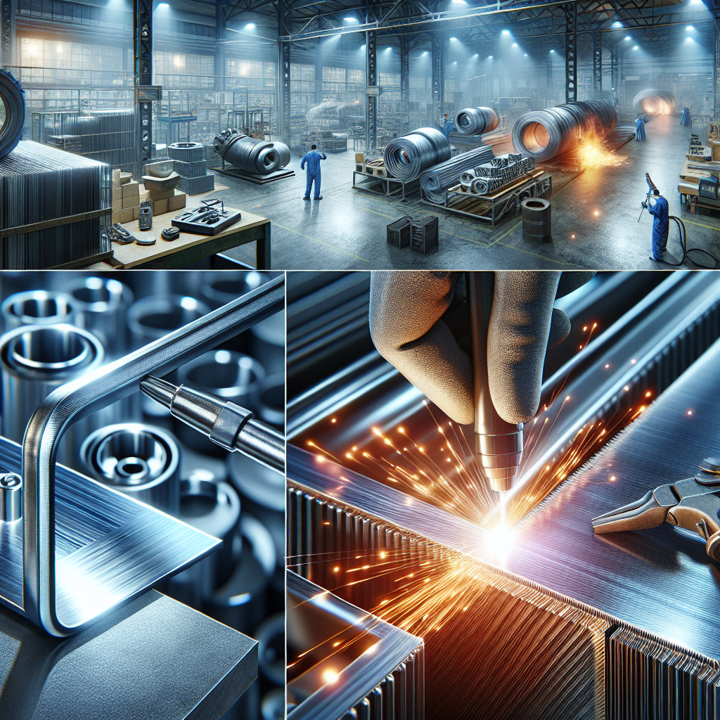 Illustration of sustainable metal bonding techniques in a manufacturing workshop.