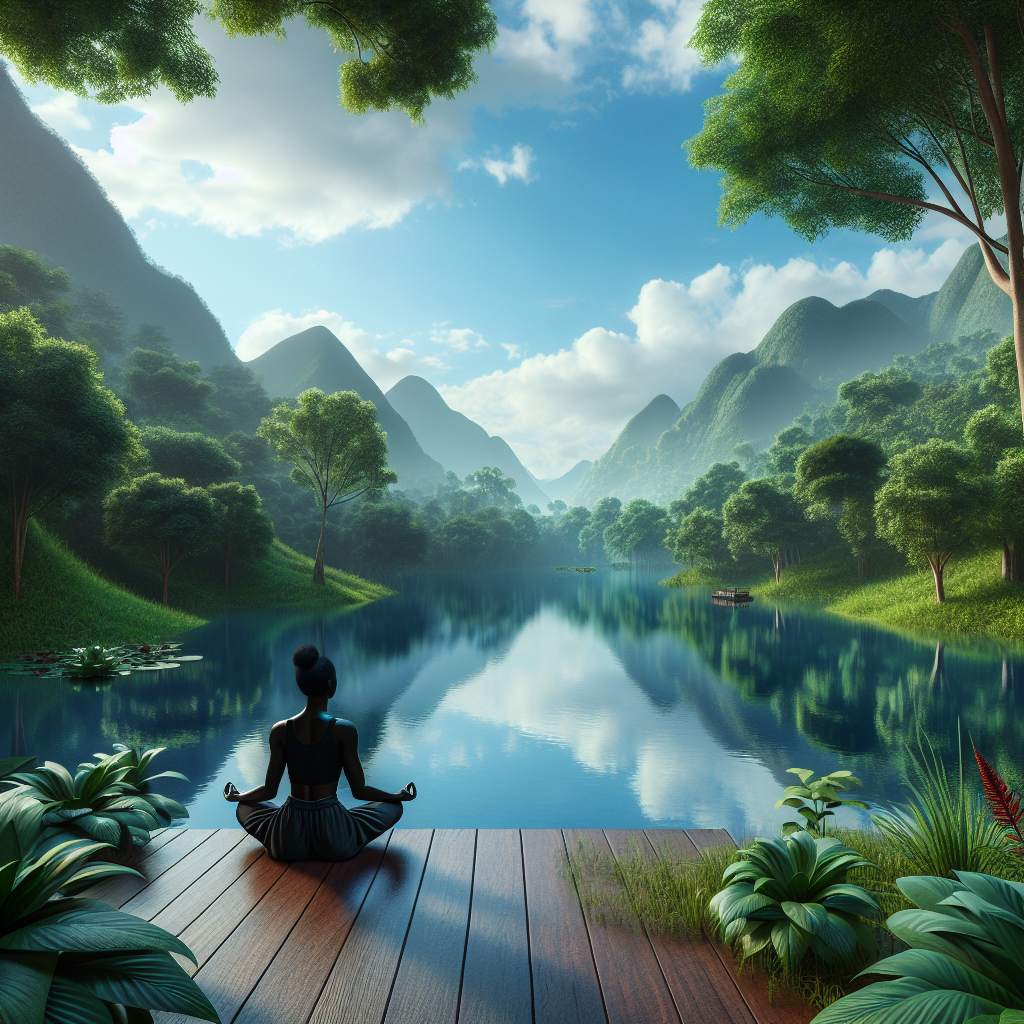 A serene image illustrating mental wellness with natural elements and a meditating person.