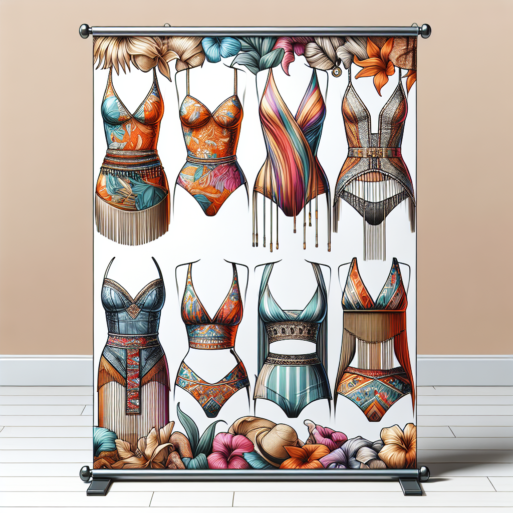 A banner featuring a realistic array of cool, trendy swimsuits.