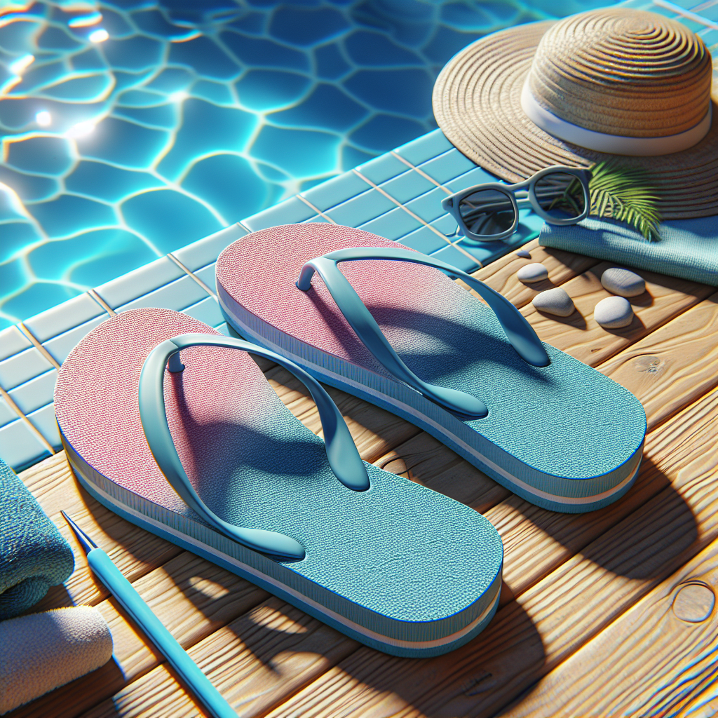 Realistic summer poolside scene with a pair of flip-flops.