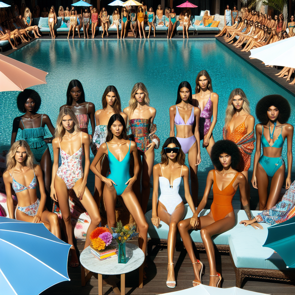 Luxurious poolside fashion scene inspired by the latest summer swimwear trends.