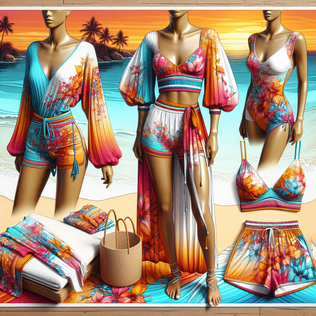 Realistic depiction of trendy beachwear.