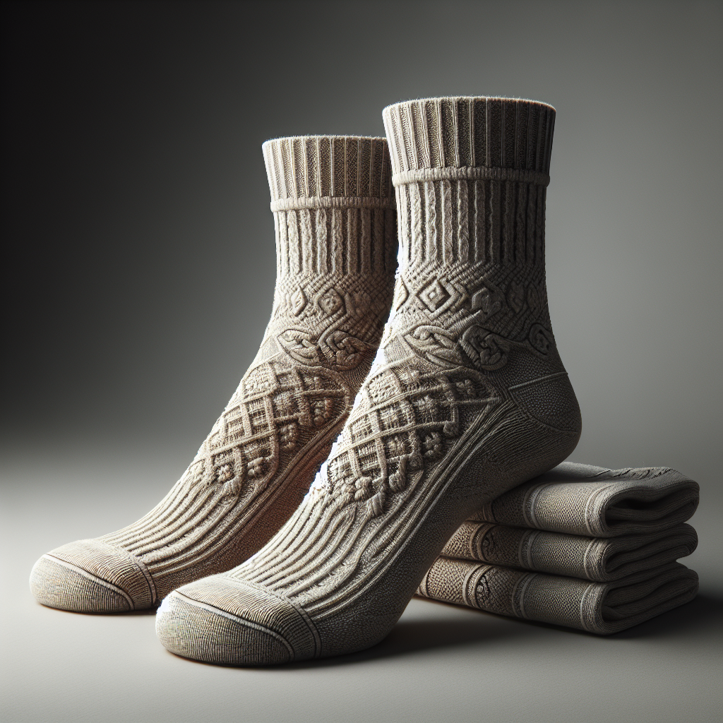 A realistic image of a pair of Ebene socks, neatly folded, showcasing detailed texture and patterns.