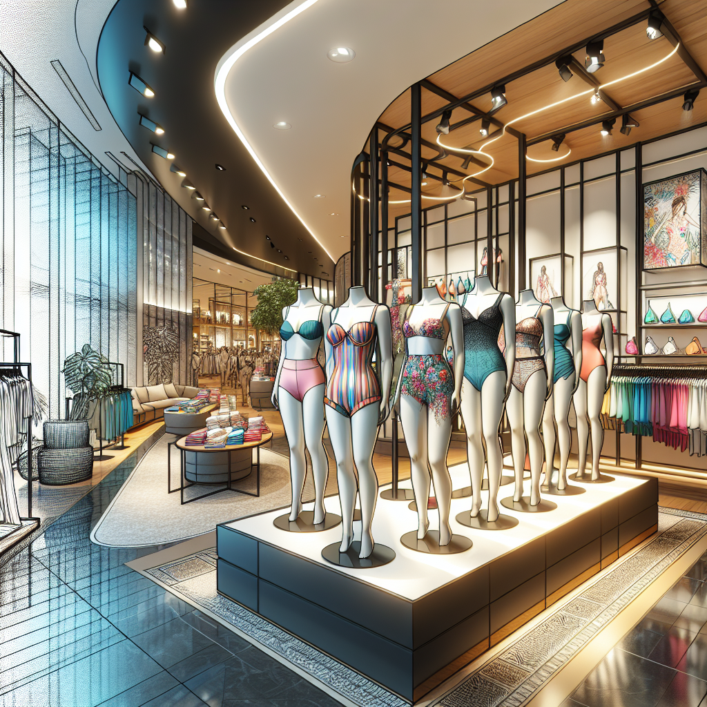 A realistic image of swimwear displayed at Waterway Point shopping mall.