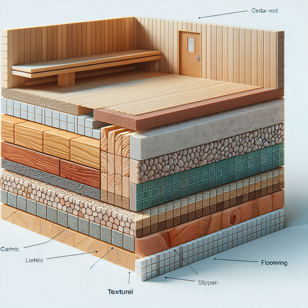 Cross-section view of sauna floors with different materials