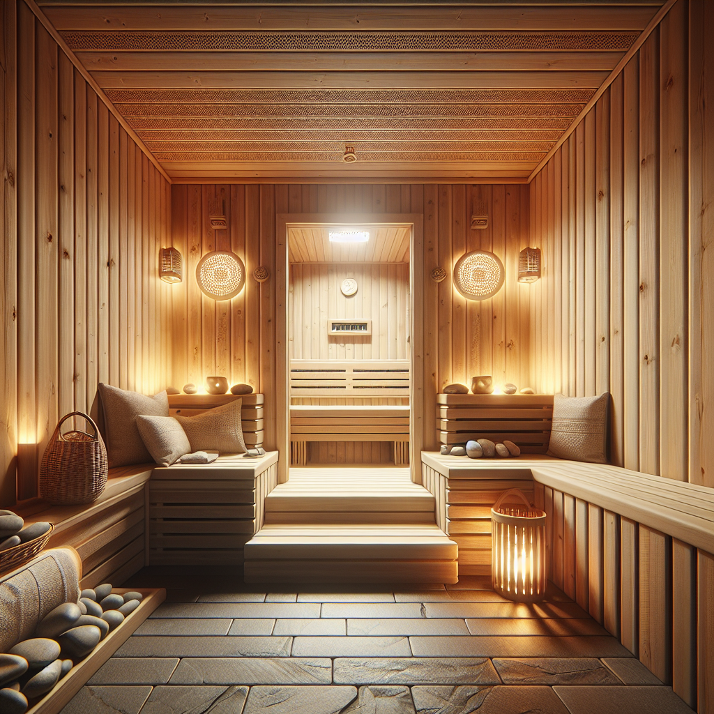 Realistic image of a home sauna installation.