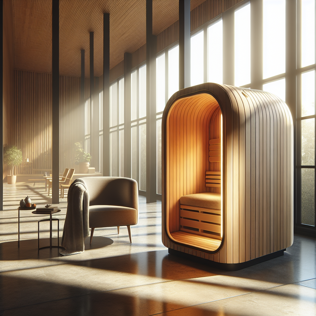 Cozy and compact portable indoor sauna in a bright, open space.