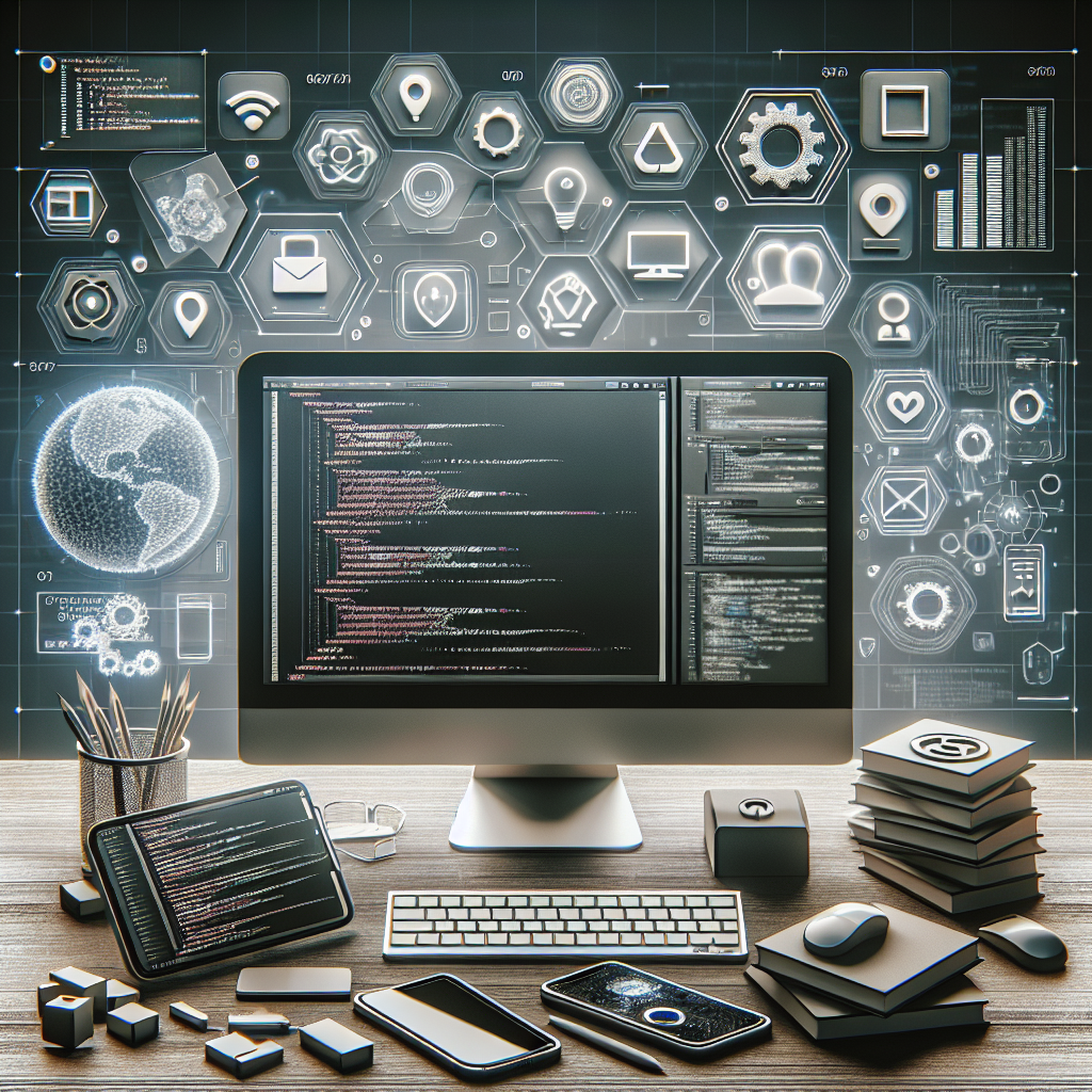 Realistic image of a workspace focused on mobile app development using SDKs.