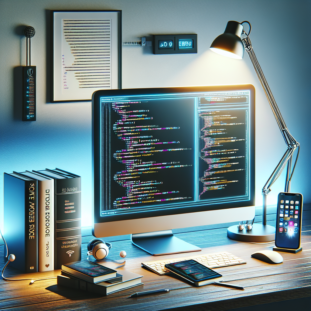 A realistic modern workspace setup for mobile app development.