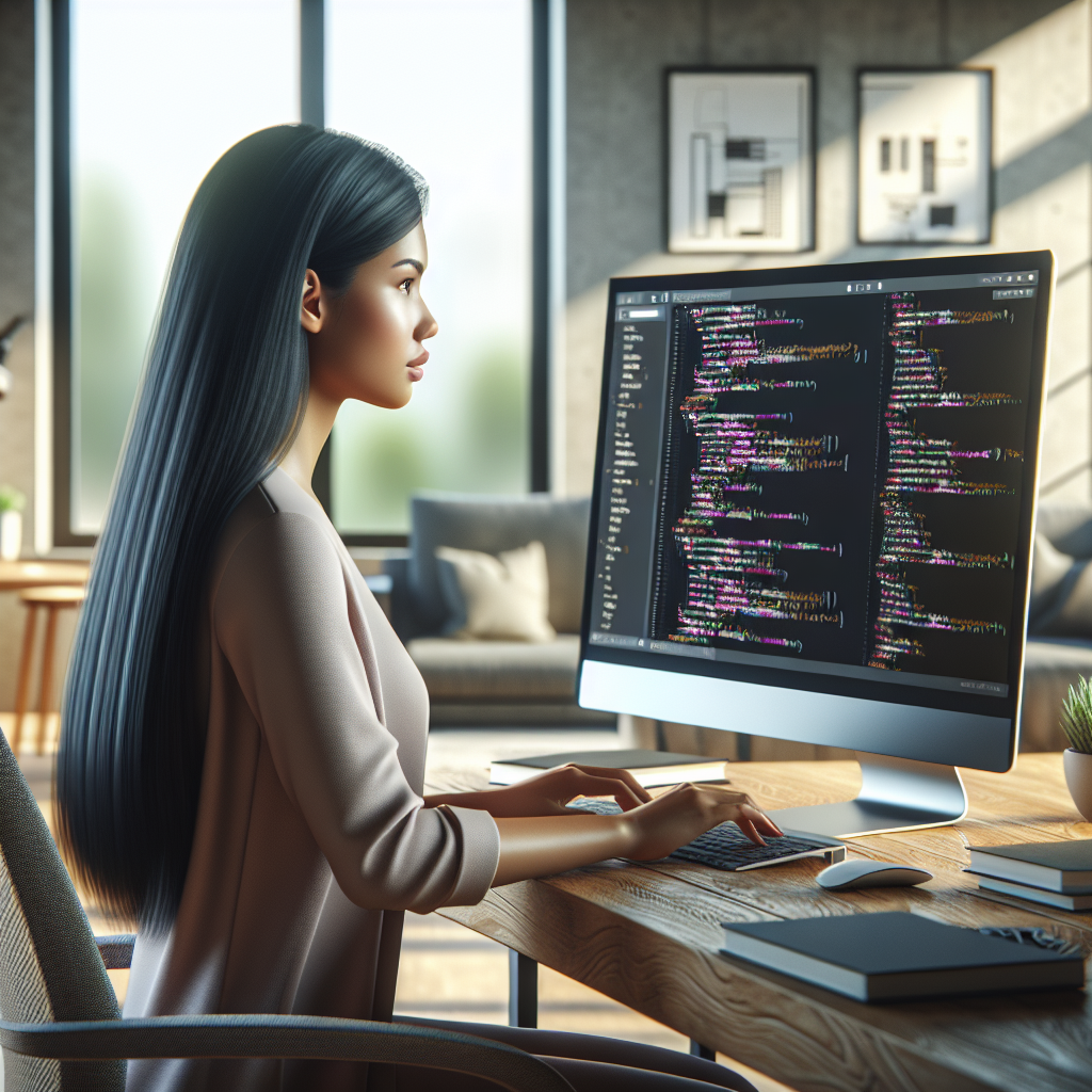 A developer coding a mobile app using JavaScript at a modern workspace.