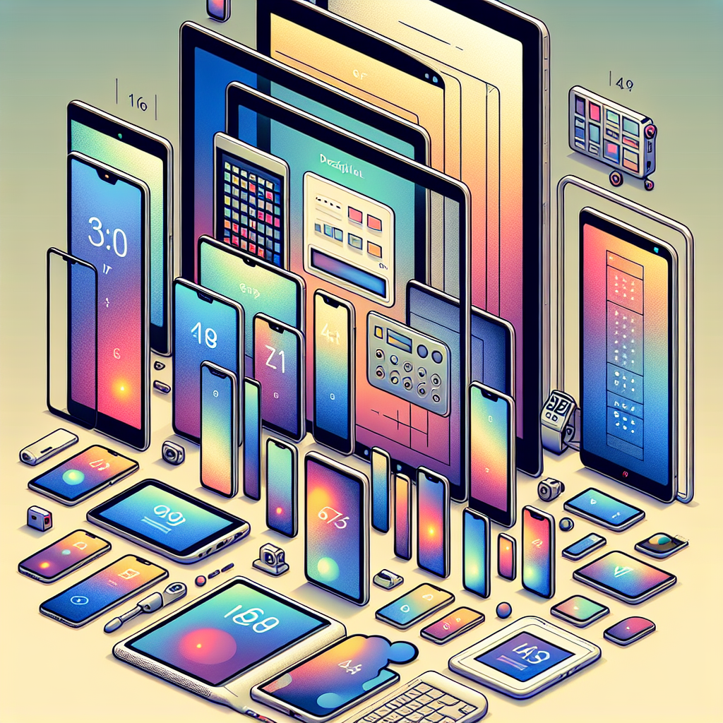 An array of devices showcasing various screen sizes and aspect ratios, emphasizing Android design elements without text.