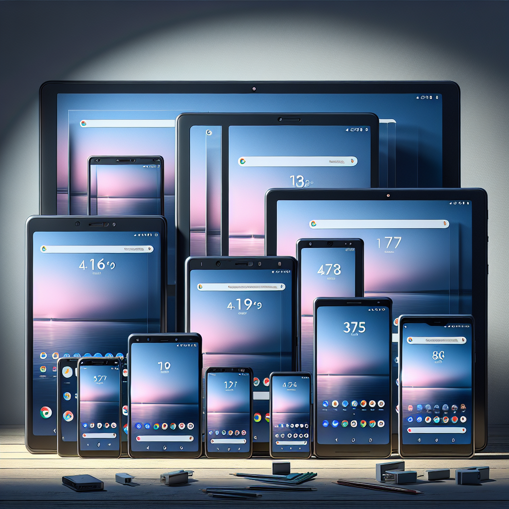 Illustration of various Android devices with different screen sizes and aspect ratios.