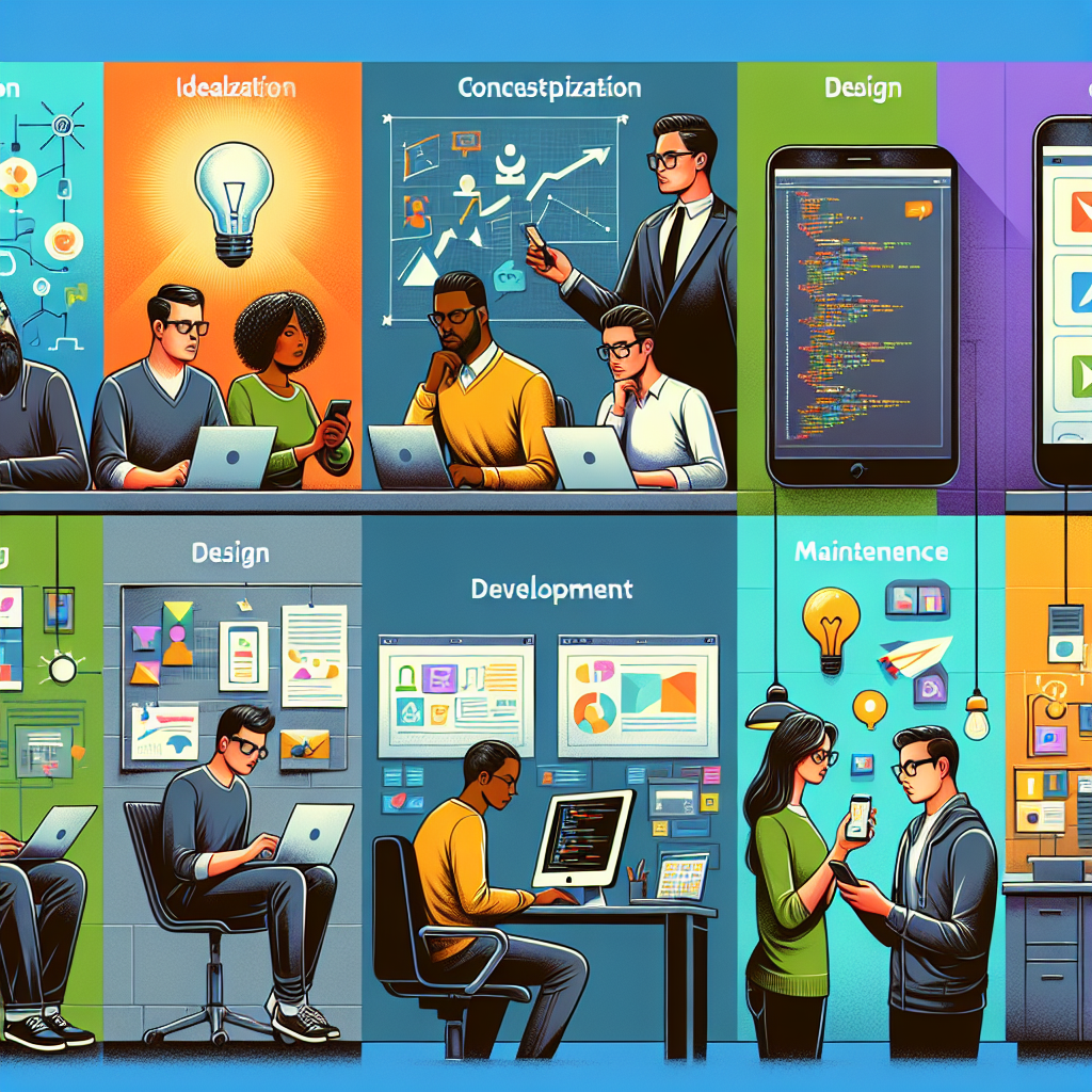 An illustrated overview of the app development process, highlighting its various stages.