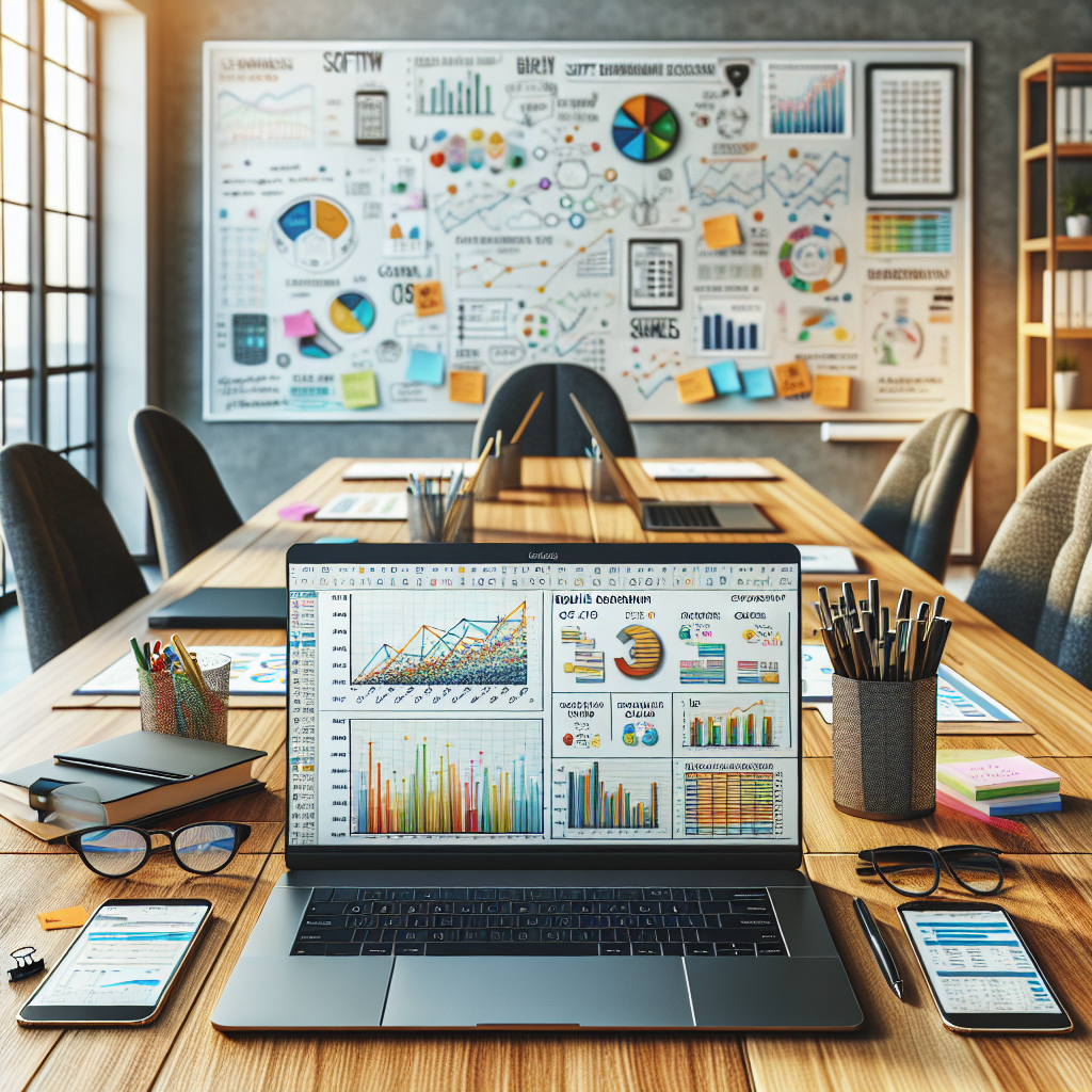 A modern office workspace displaying a laptop with an Excel spreadsheet focused on app development costs.