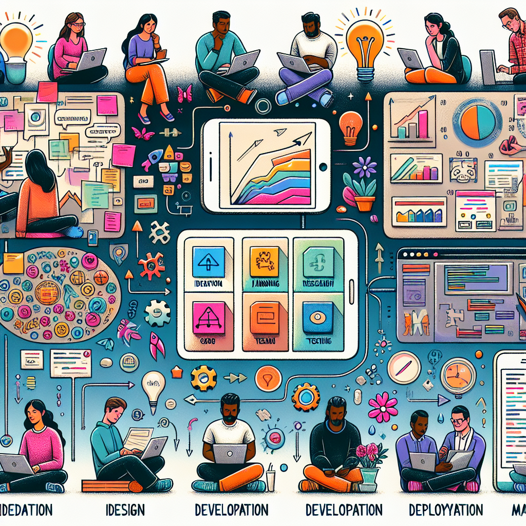 An infographic illustrating the app development process with seven stages.