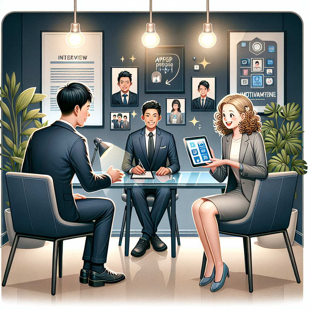 Candidates in a professional interview setting for app development.