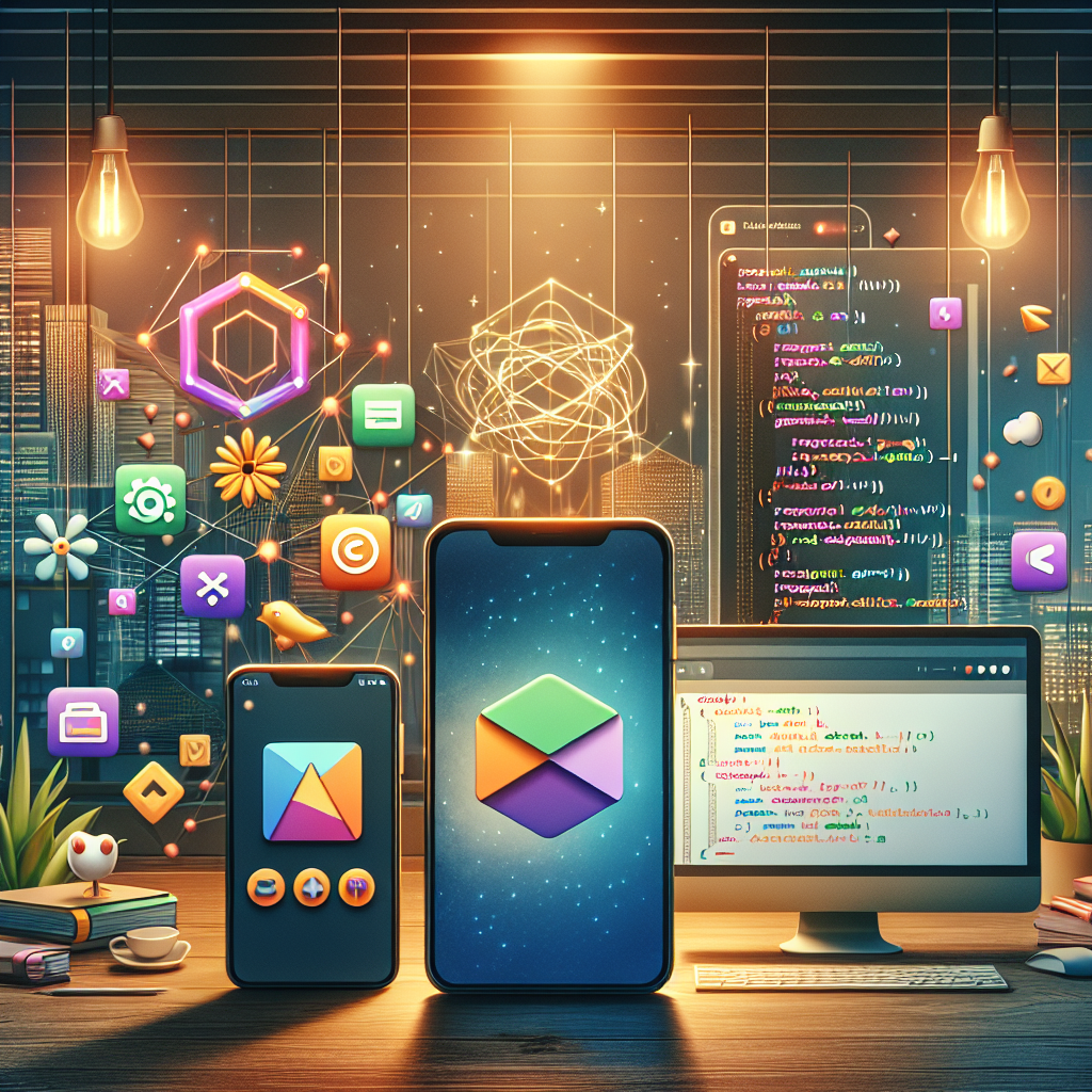 An illustration of mobile app development technologies with specific representations for Native, Cross-Platform and Web Apps.