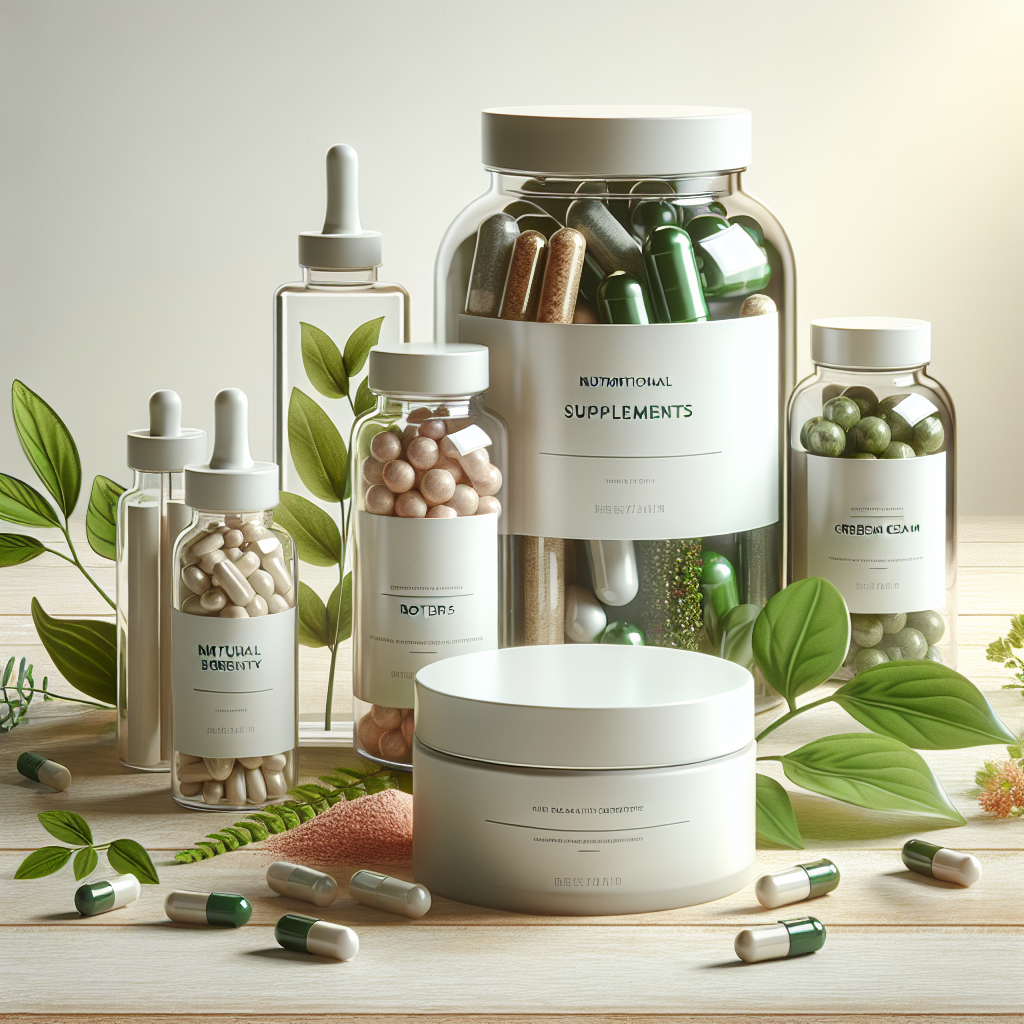 An array of QN Wellness holistic health products, including supplements and a skincare cream jar, on a wooden surface with a soft white background.