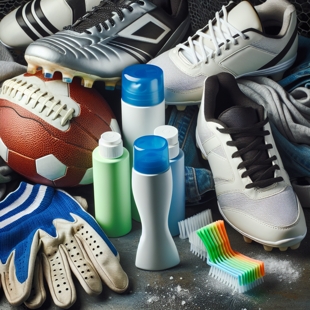 Realistic image of sports gear with deodorizers in action, capturing the freshness and cleanliness.