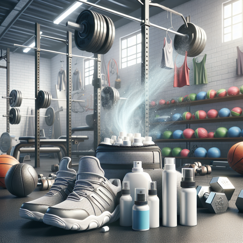 Sports gear deodorizers in a gym, indicating fresh scent.
