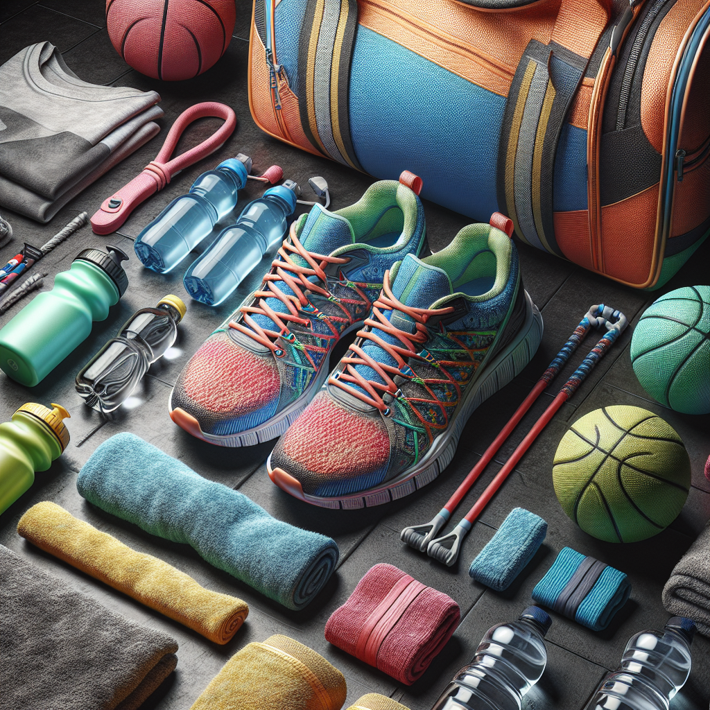 Realistic image of clean and fresh sports gear arranged neatly.