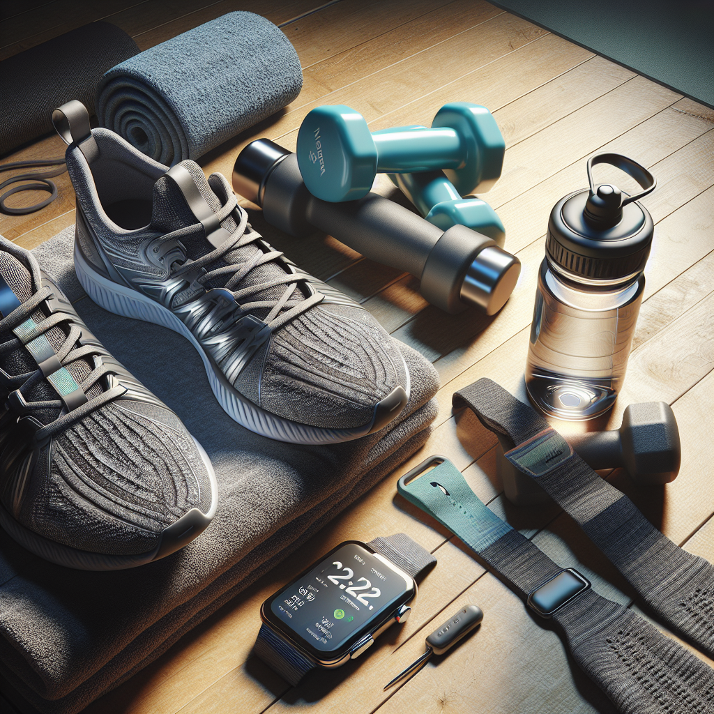 A realistic image of various pieces of athletic gear arranged neatly.