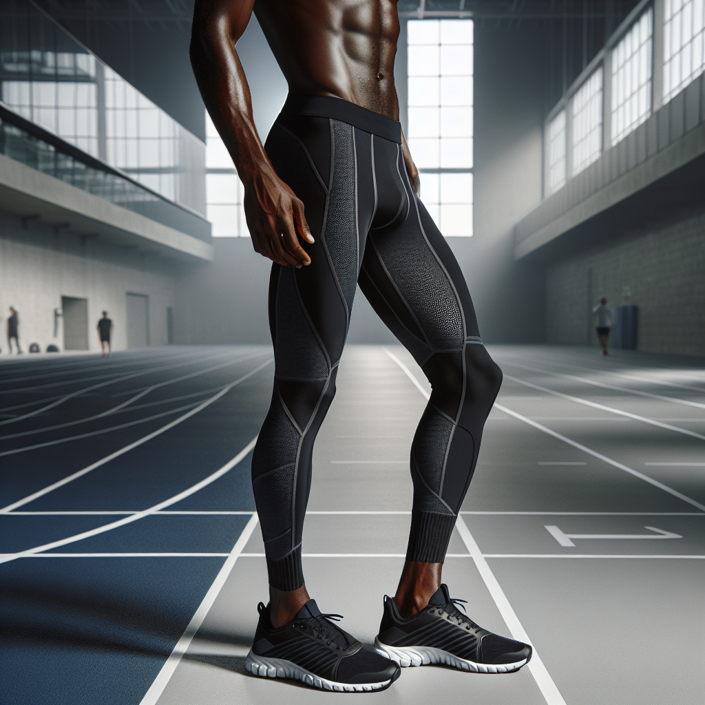 An athletic model posing in modern sportswear in an indoor sports facility.