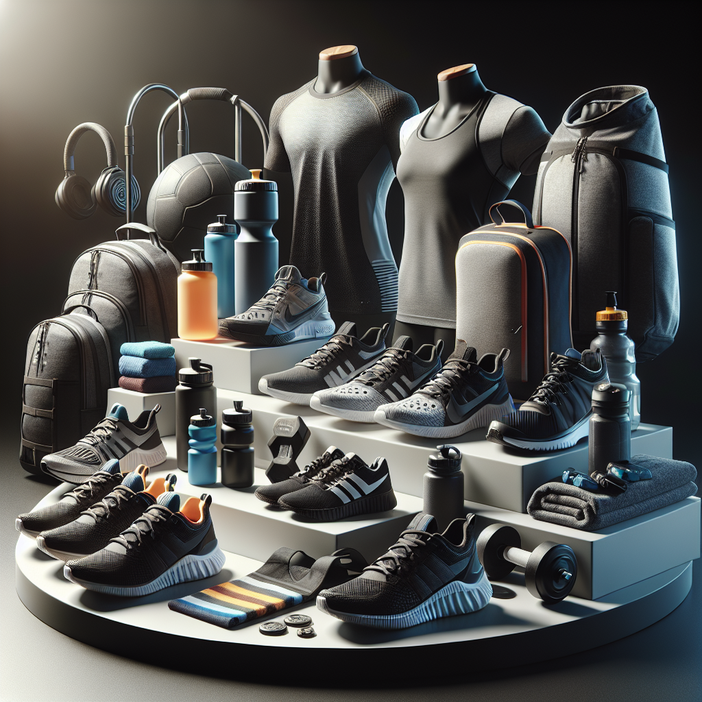 A realistic image showcasing a variety of athletic gear.