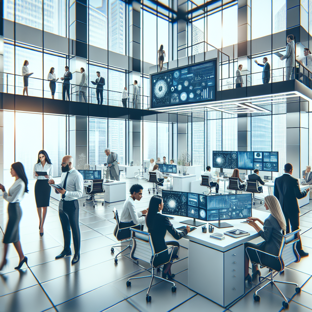 The Biggest Pharmaceutical Sales Companies You Need to Know 4 A bustling corporate office of a leading pharmaceutical company with professionals collaborating.