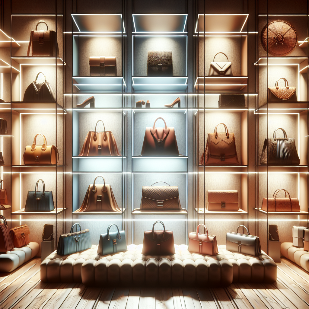 A variety of high-end designer handbags from this year's top collections in a boutique setting.