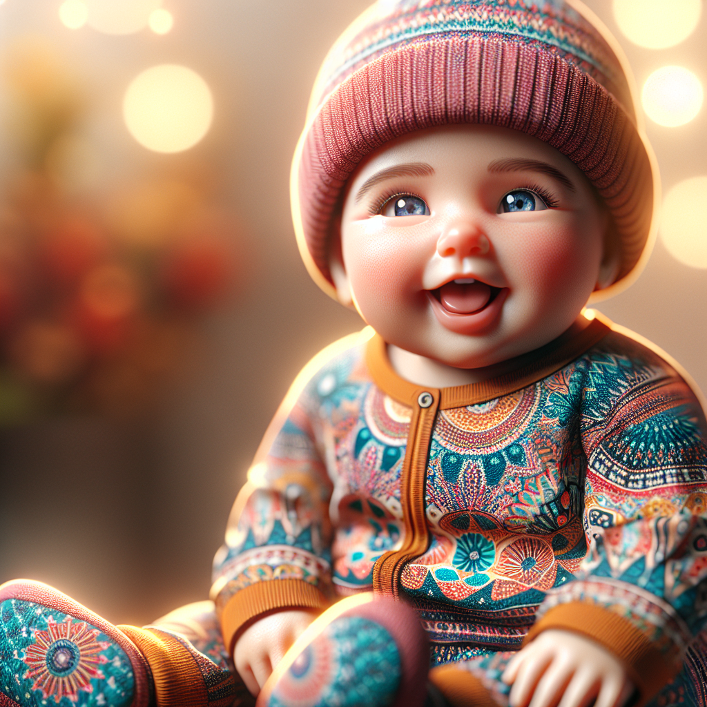 A smiling baby dressed in fashionable clothes, radiating joy and warmth.