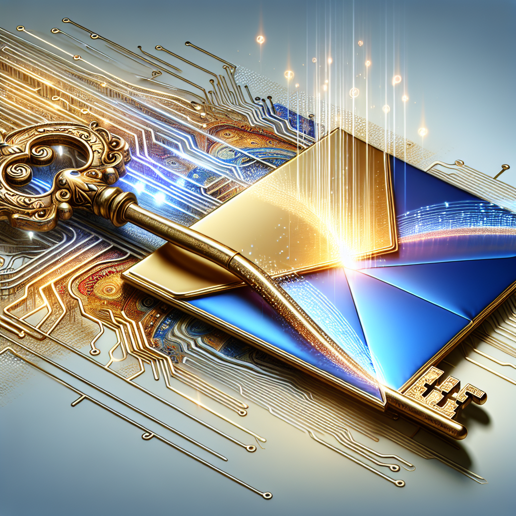 A golden key unlocking a blue email envelope with digital waves suggesting potential.