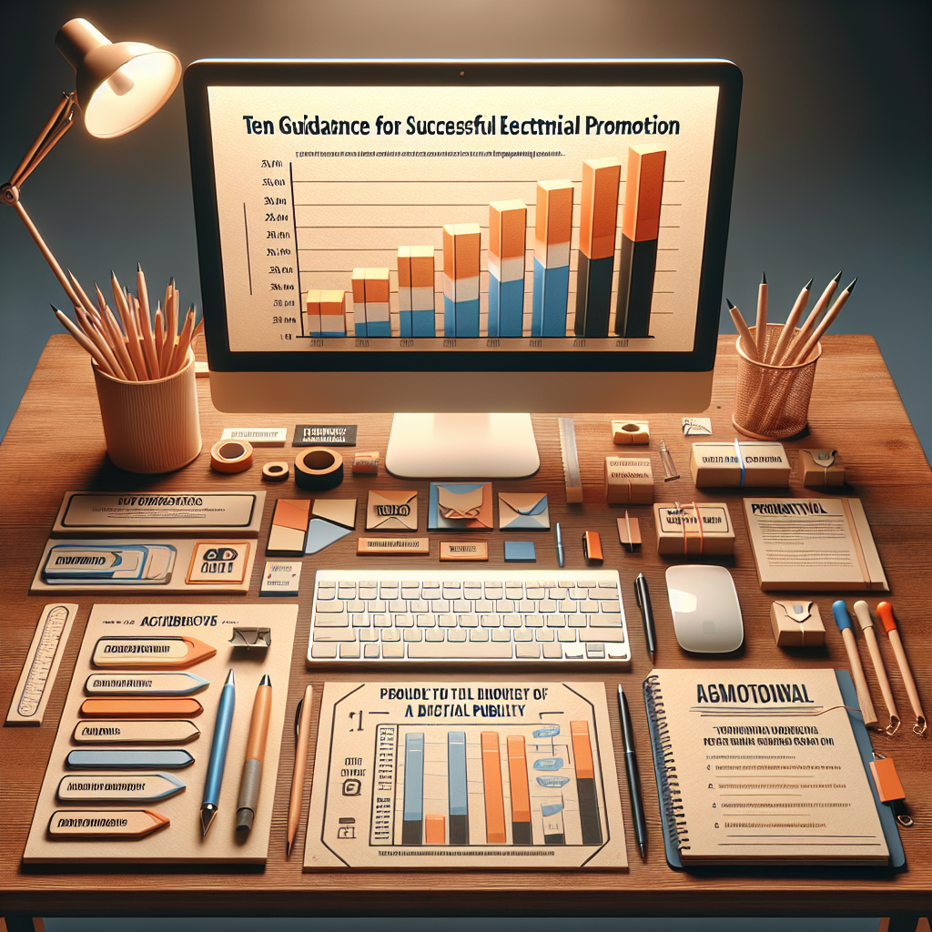 10 Tips for Effective Email Marketing Success! 4 An open laptop on a wooden desk, displaying a graph chart without text, surrounded by marketing materials, suggesting productive email marketing strategies.