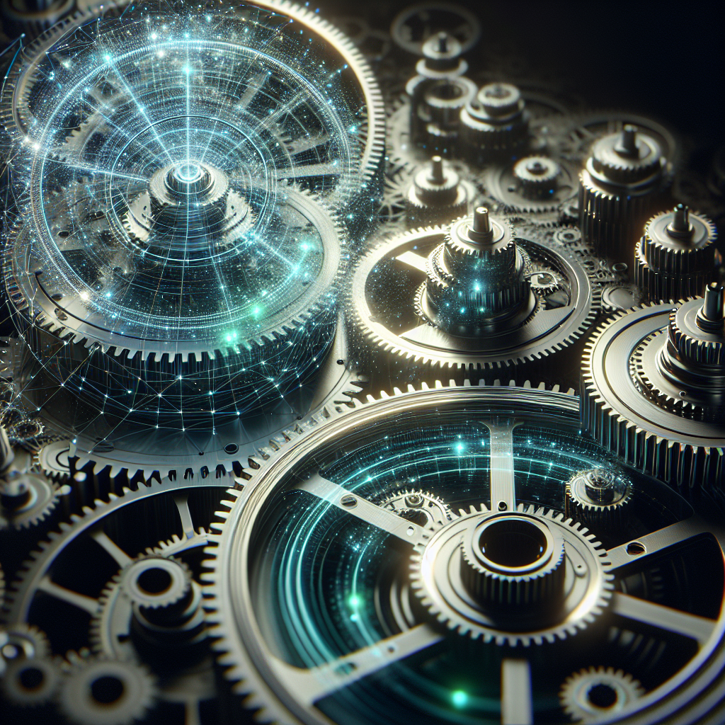 An illustration showing the fusion of metallic gears and a glowing digital network, representing the integration of HighLevel CRM into business systems.