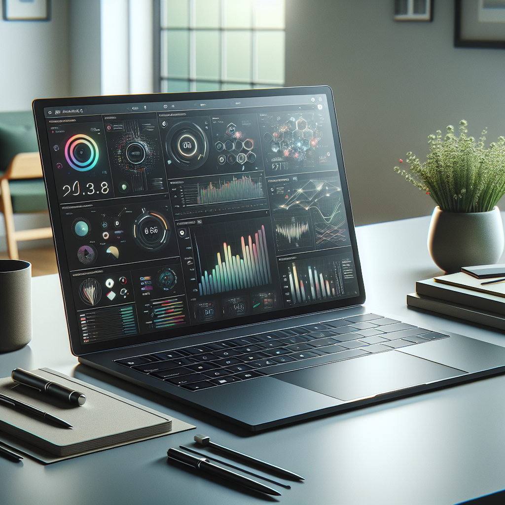 Top AI Content Marketing Tools You Need to Know About 4 A sleek laptop on a minimalist desk showing AI marketing analytics tools in action.