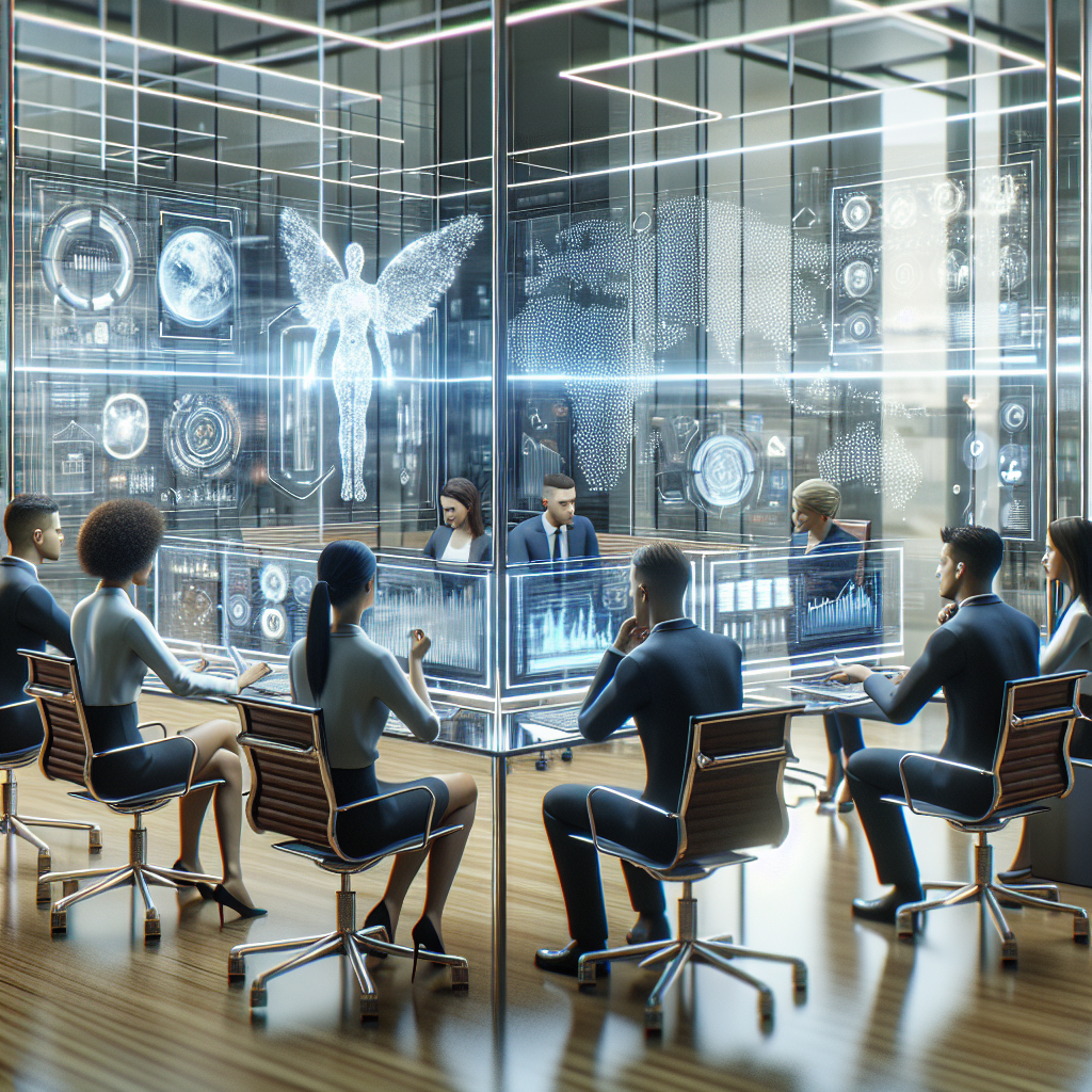 Top AI Marketing Assistant Features You Need to Know 1 A realistic scene in a modern digital office featuring AI marketing assistants and diverse marketing professionals discussing strategies.