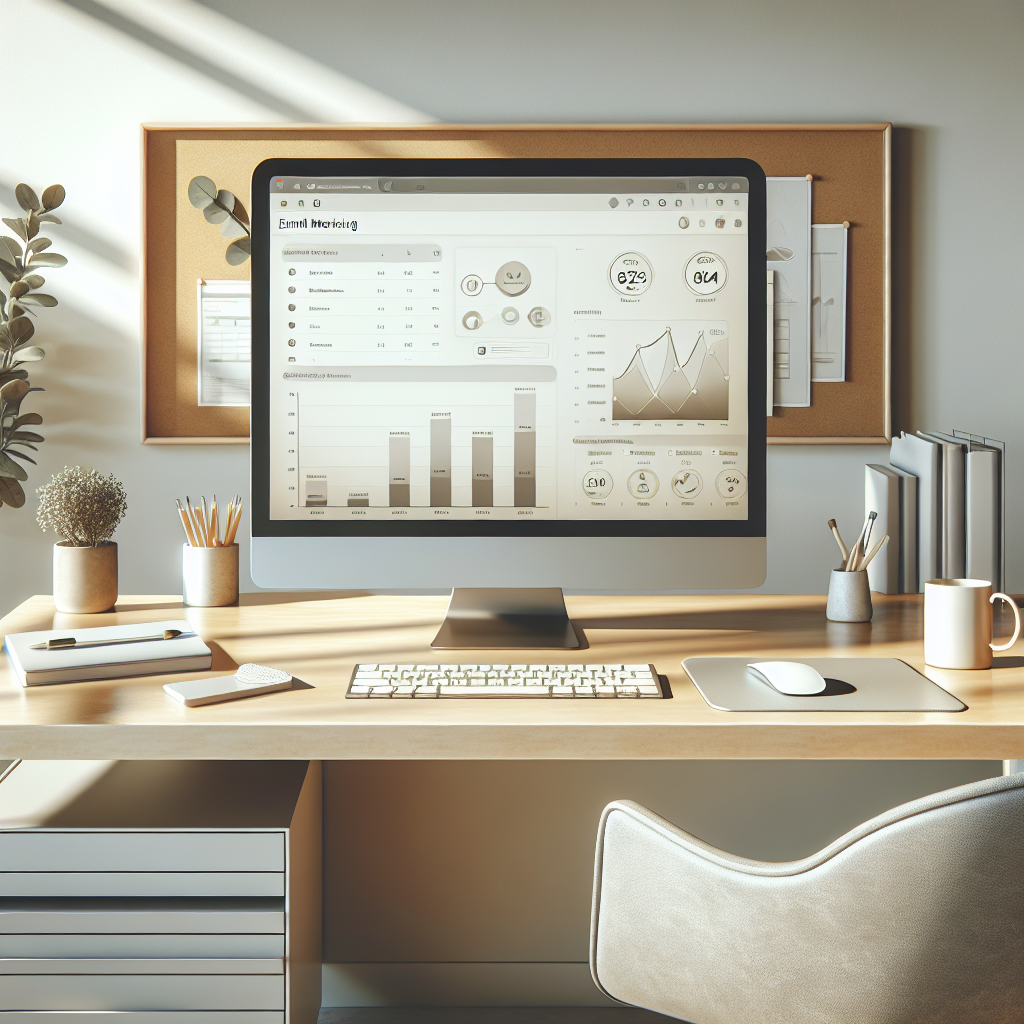 Best Email Marketing Service for Large Lists: Top Picks 2 Modern office desk setup with a computer screen displaying email marketing analytics.