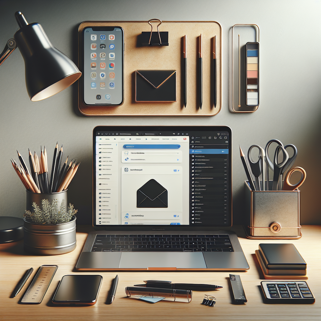 Best Email Marketing Service for Large Lists: Top Picks 4 A realistic setup of a laptop displaying an email marketing interface, along with stationery items on a modern desk.